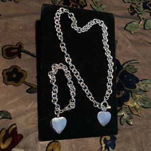 ❤️ Silver Chain & Heart Necklace & Bracelet